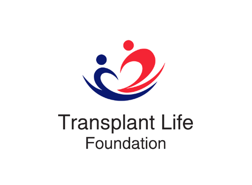 Logo of the Transplant Life Foundation. A graphic of two intertwined figures, one blue and one red, is above the words "Transplant Life Foundation" in dark text.