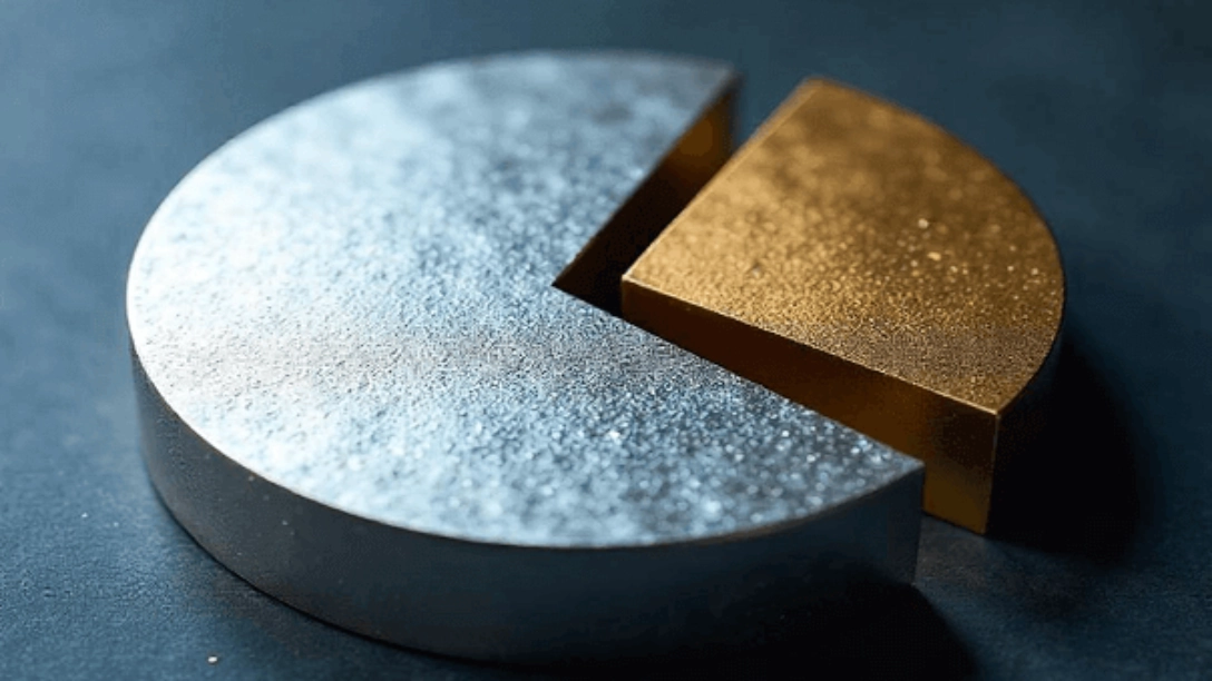 A 3D pie chart with one golden slice separated from the circle.