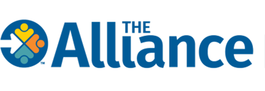 Logo for The Alliance. A blue circular icon with four colorful human figures inside is next to the word "Alliance" in blue text, with "THE" written in smaller text above it.