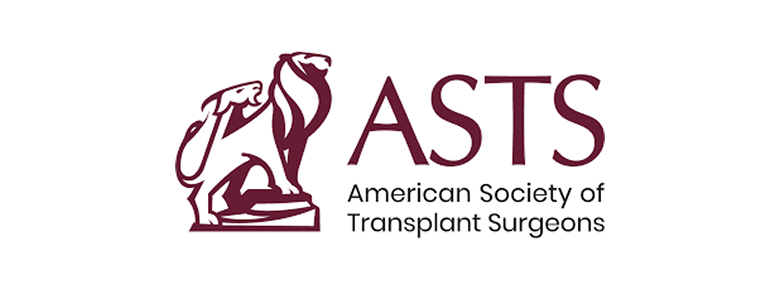 Logo of the American Society of Transplant Surgeons. A graphic of two brown lions is next to the acronym ASTS, with the full organization name written below in brown text.