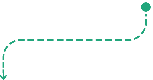 Green dot with white outline connected by a curved dashed line to a downward-pointing arrow.